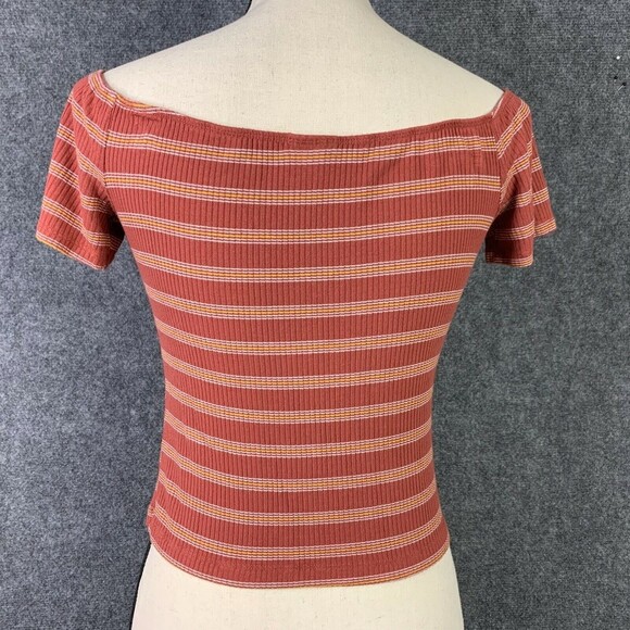 Mossimo Crop Top Women M Stretch Elastic Neckline Striped Short Sleeve - Picture 5 of 8